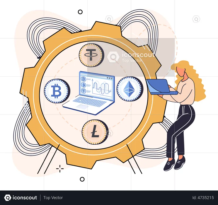 Lady trades on cryptocurrency marketplace platform  Illustration