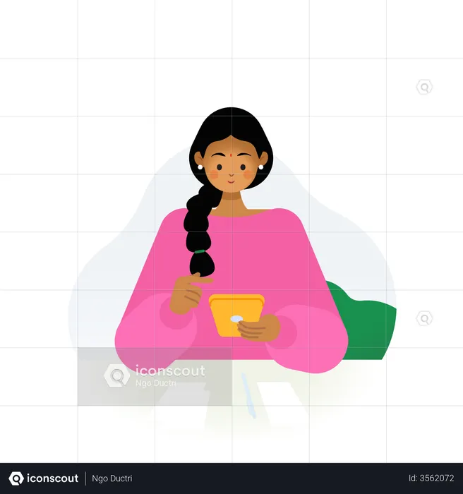 Lady Using Phone  Illustration