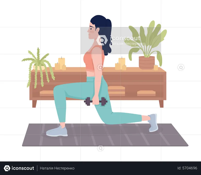 Lady with dumbbells doing lunges  Illustration