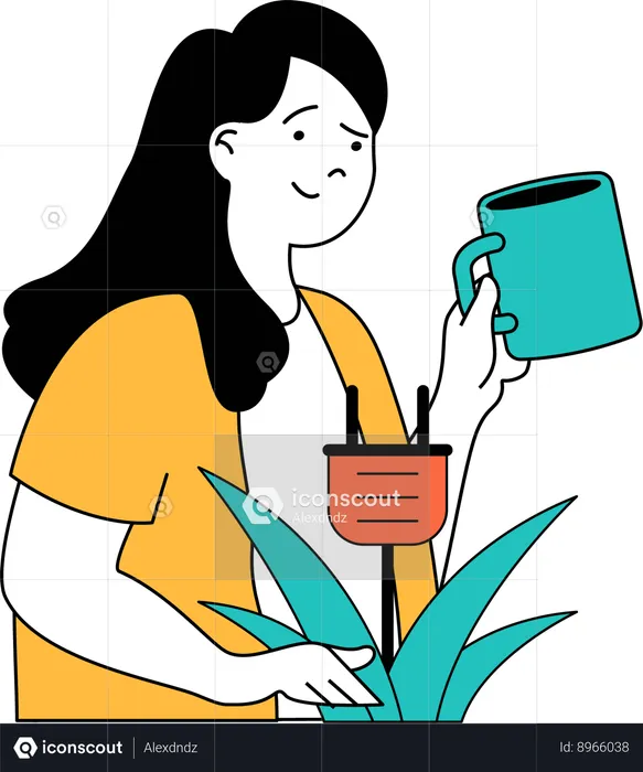 Lady with eco plant  Illustration