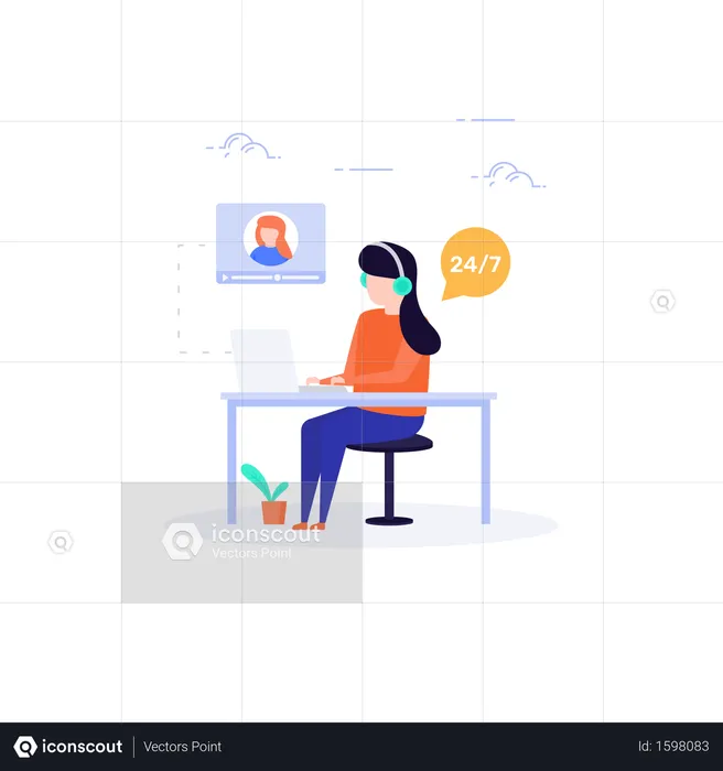 Lady working in call center  Illustration