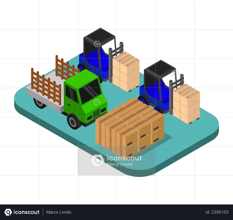 Lagerfahrzeuge zum Transport von Kartons  Illustration