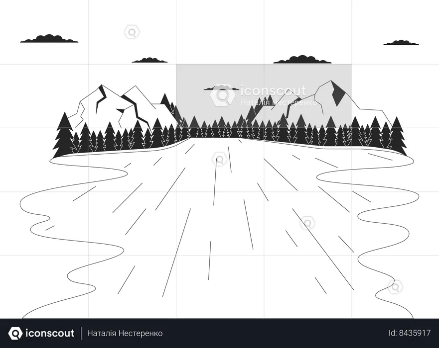 Lake forest mountains  Illustration