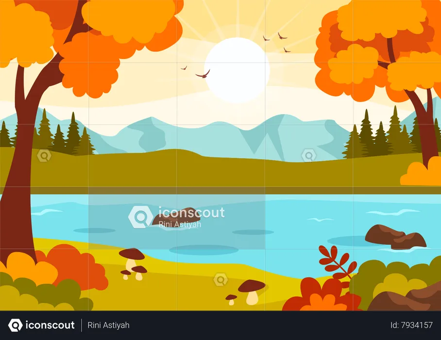 Lake in fall season  Illustration