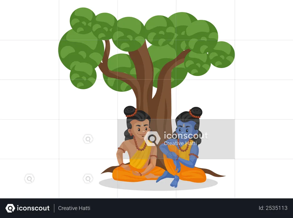 Lakshmana and Lord Ram sitting under tree  Illustration