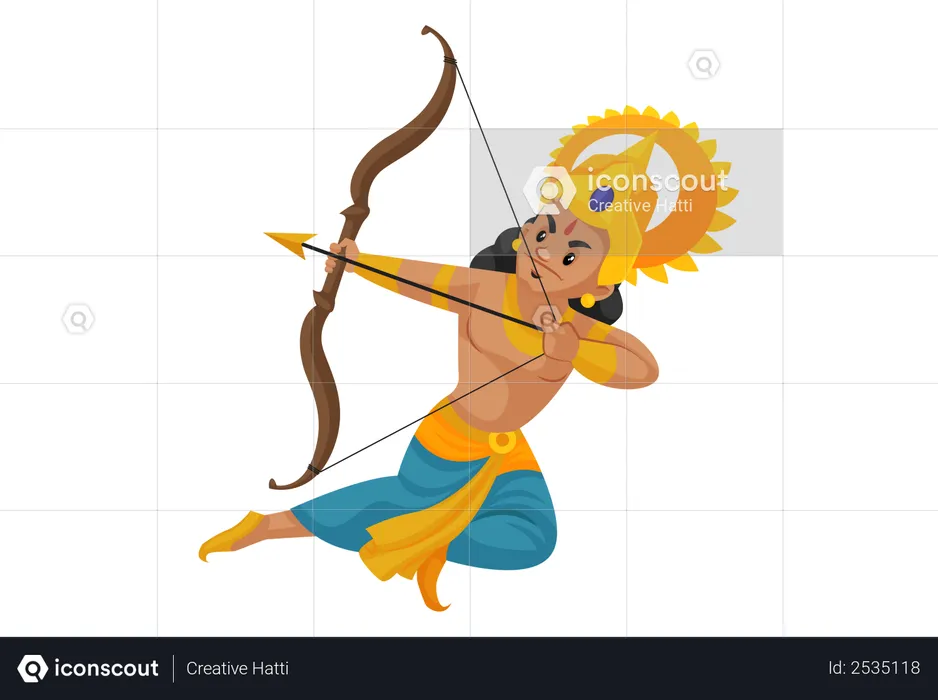 Lakshmana fighting with bow and arrow  Illustration