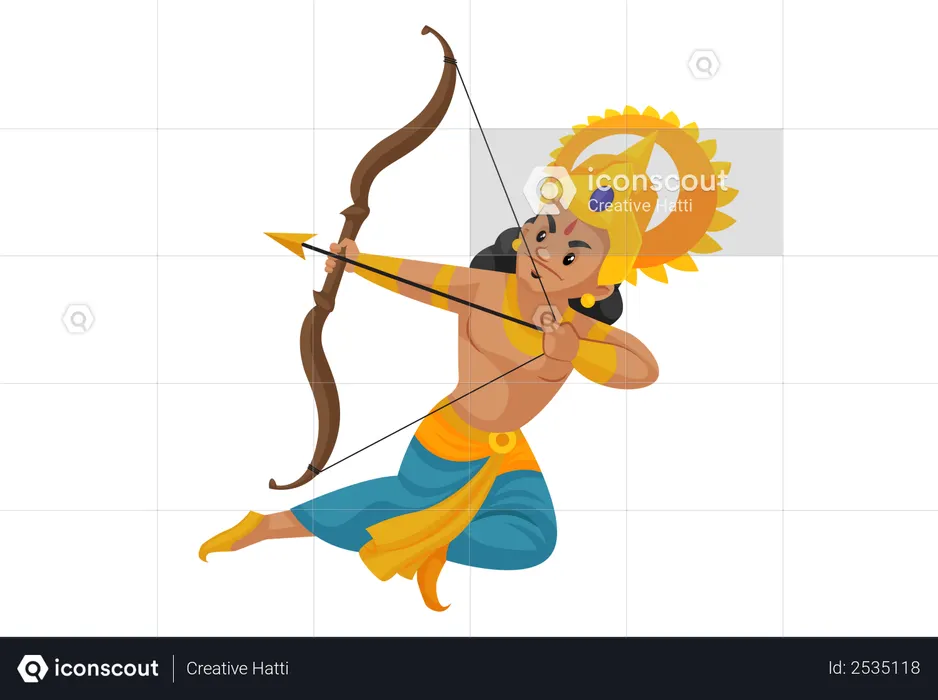 Lakshmana fighting with bow and arrow  Illustration