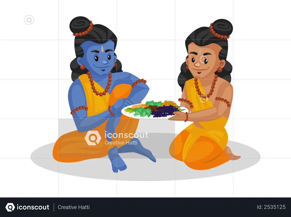 Lakshmana giving fruits to Lord Ram  Illustration
