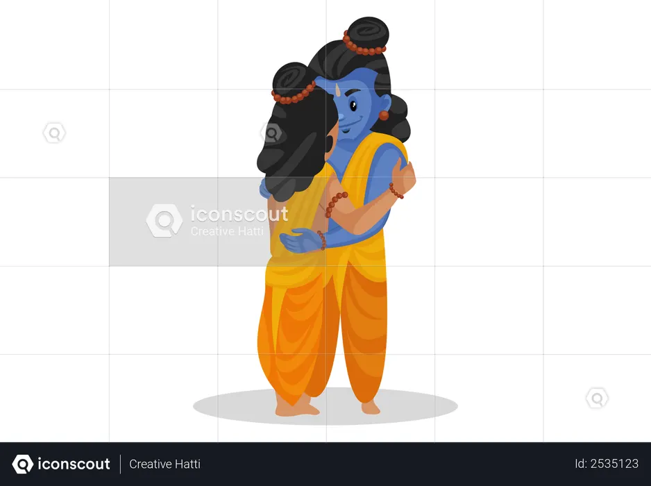 Lakshmana hugging Shree Ram  Illustration