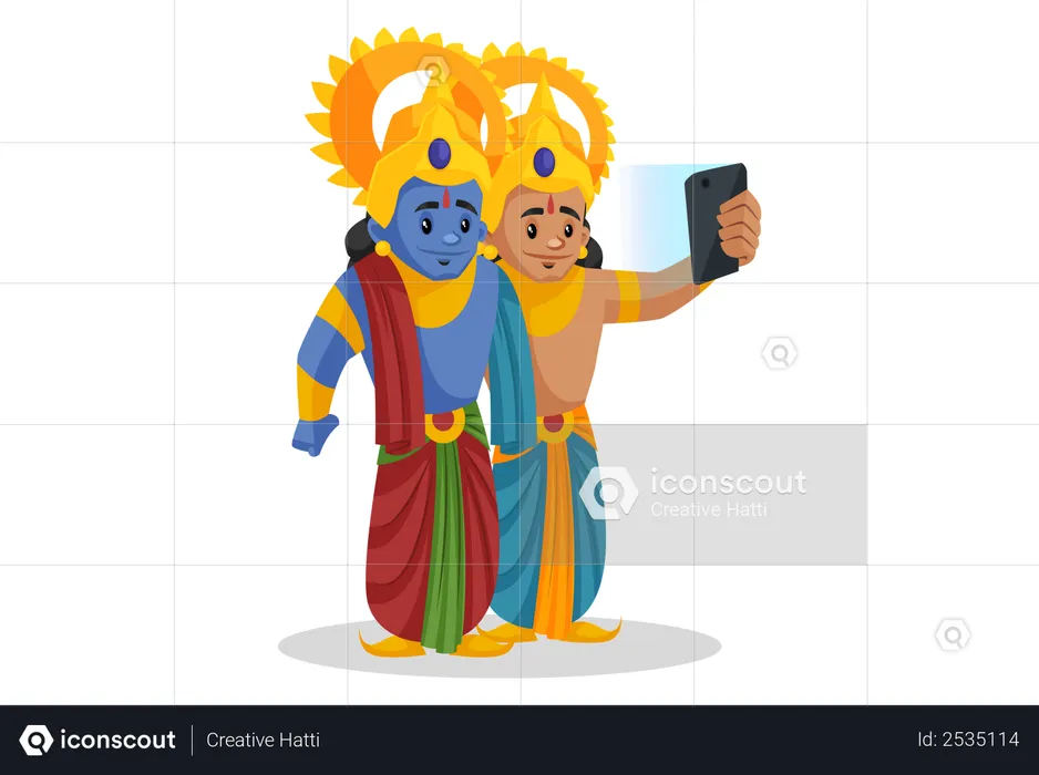 Lakshmana taking selfie with Shree Ram  Illustration