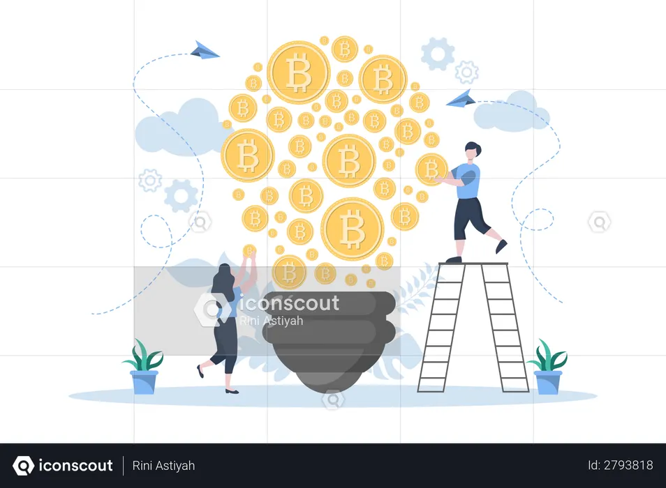 Lámpara Minería Criptomoneda Bitcoin  Ilustración