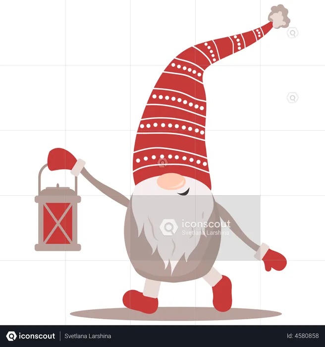 Lutins de Noël scandinaves tenant une lampe  Illustration