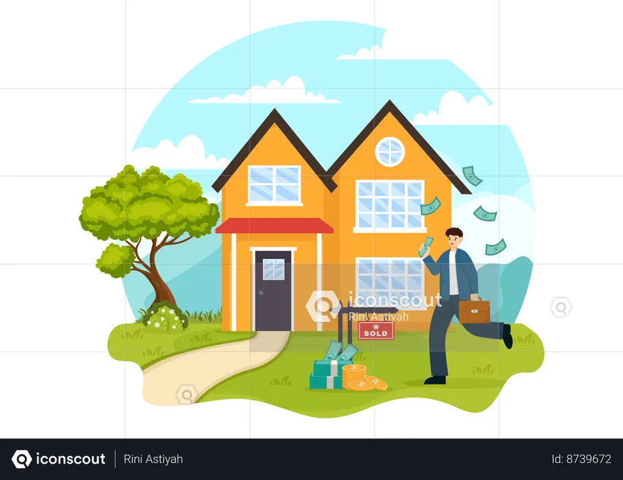 Land Broker running for property  Illustration