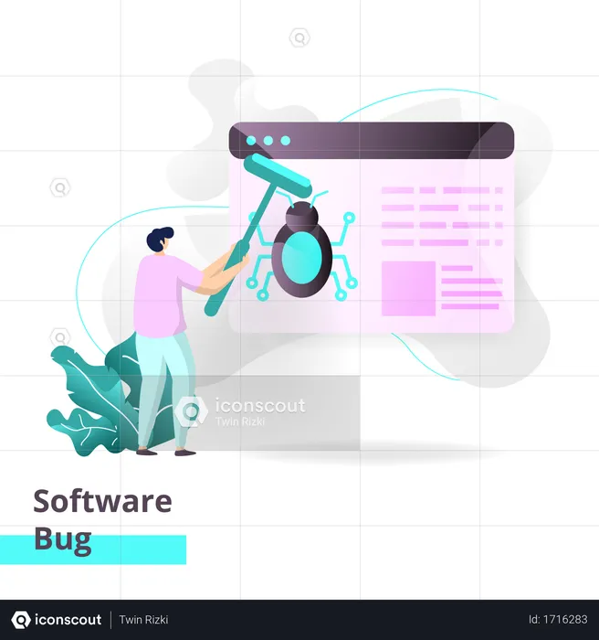 ソフトウェアバグのランディングページテンプレート  イラスト