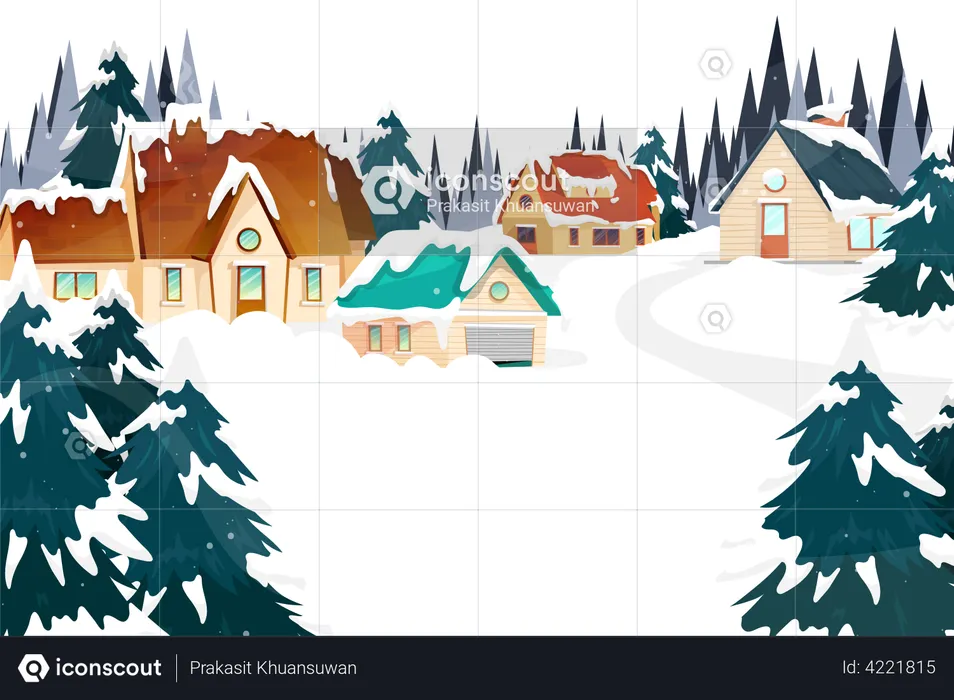 Landschaft mit Schnee über Weihnachten  Illustration