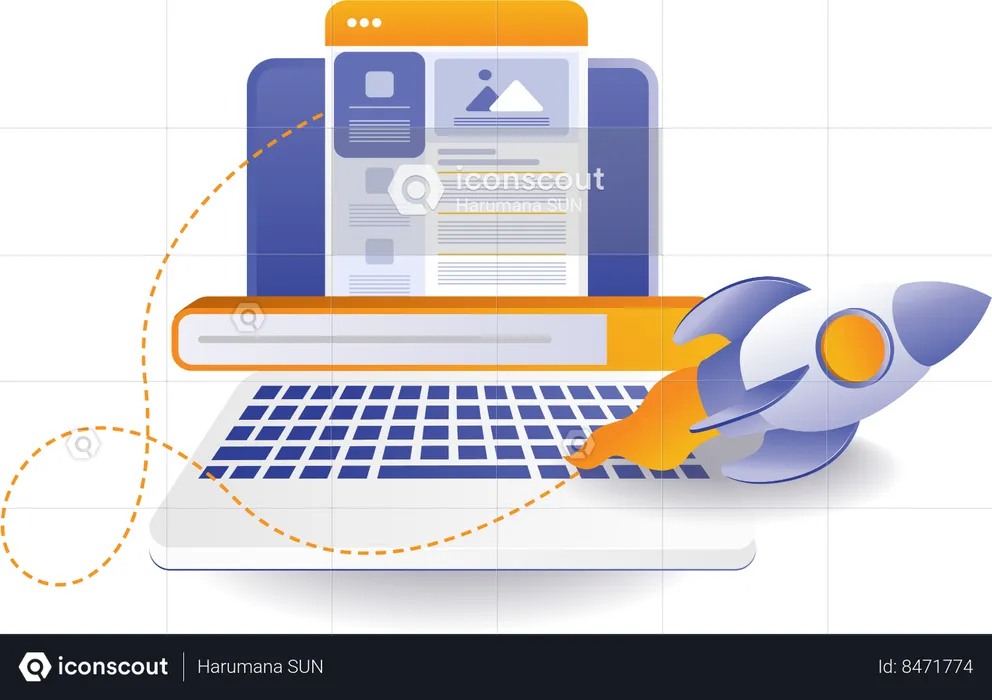 Lanzamiento de la última actualización de pantalla web de la aplicación informática  Ilustración