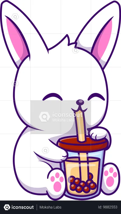 Lapin boit du thé au lait boba  Illustration