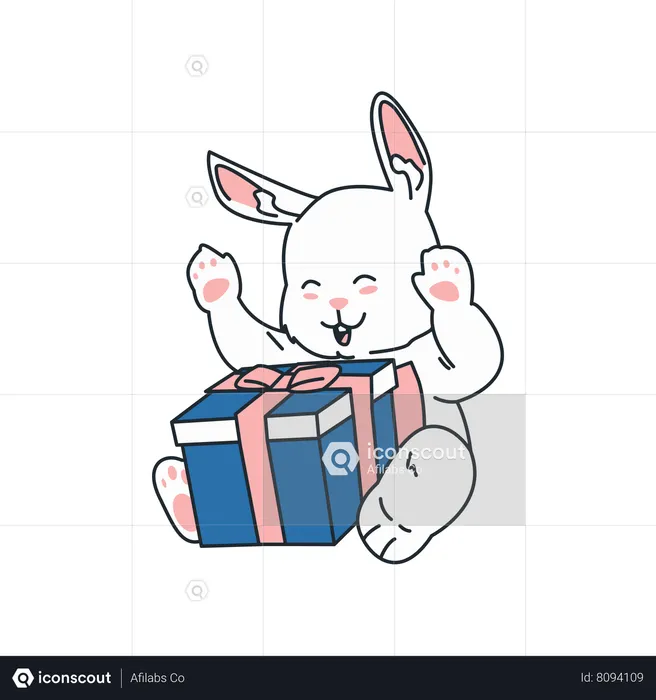 Lapin excité pour le cadeau d’ouverture  Illustration