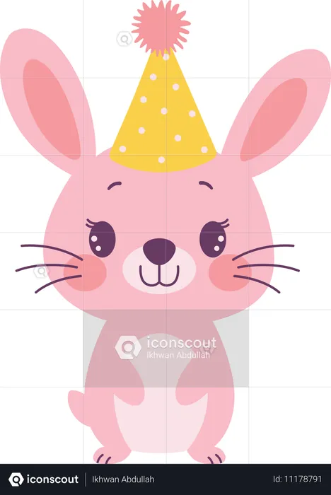 Lapin mignon portant un chapeau d'anniversaire  Illustration