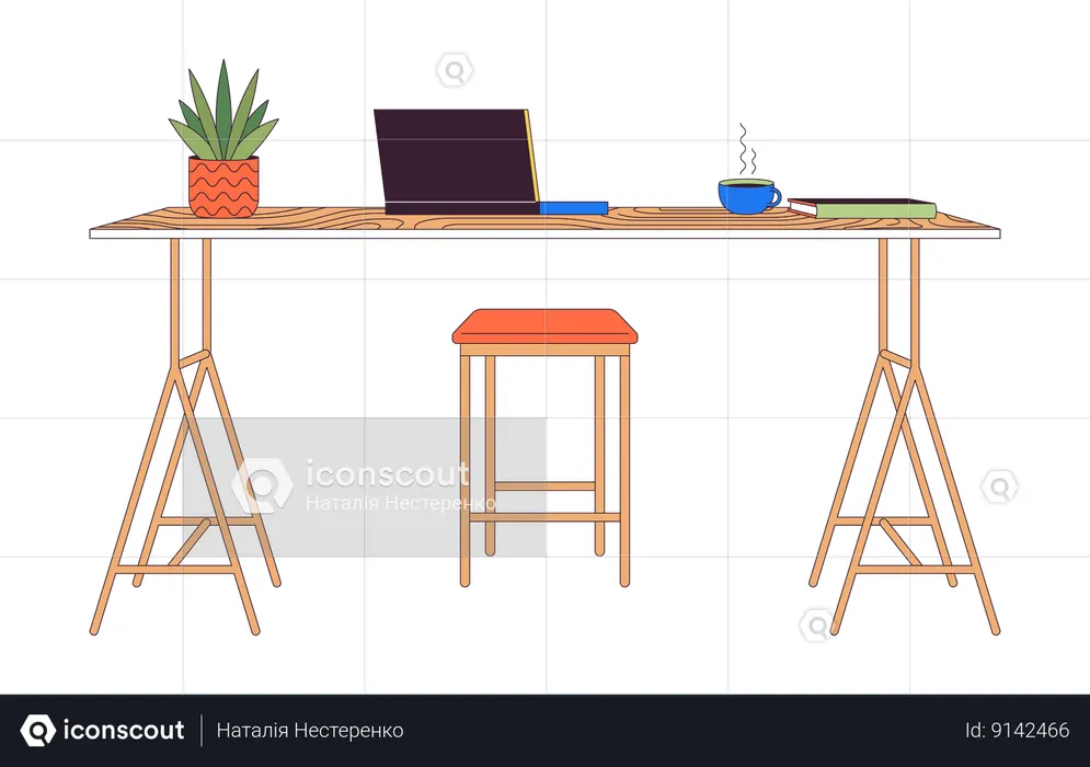 Laptop and coffee on counter table  Illustration