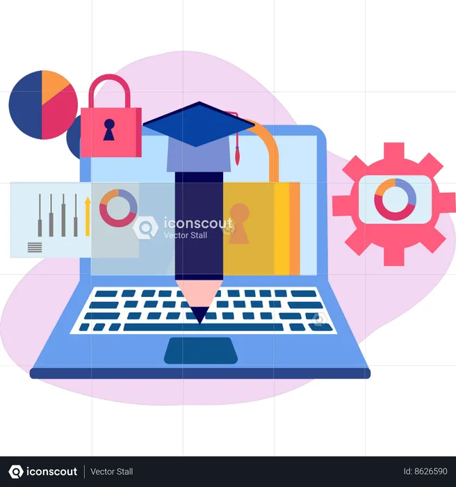 Laptop has padlock protection for account security  Illustration