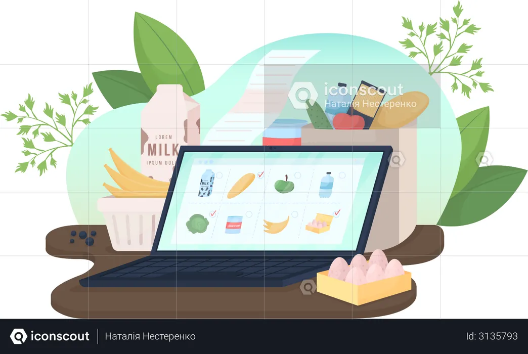 Laptop mit Online-Essensbestellung  Illustration