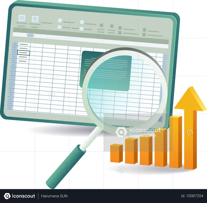 Laptop screen showing search engine optimization spreadsheet in xls app  Illustration