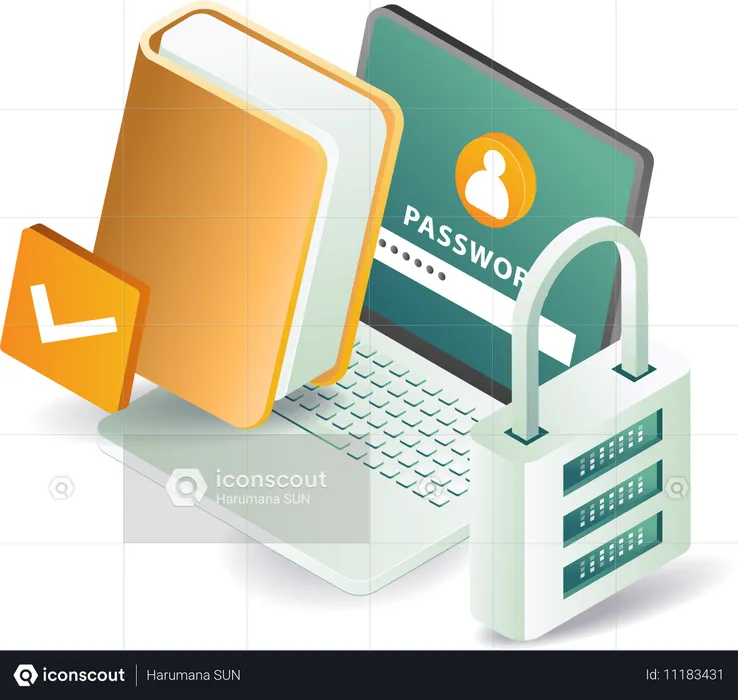 Laptop security and data password  Illustration