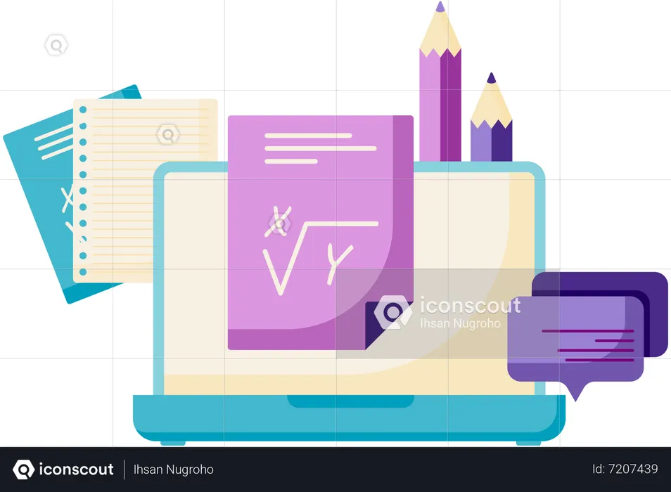 Laptop und Matheblatt  Illustration