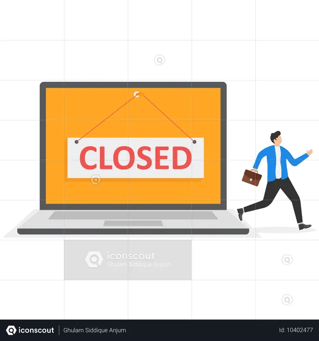 Laptop With A Tablet Closed And A Man In A Business Suit Leaving Him  Illustration