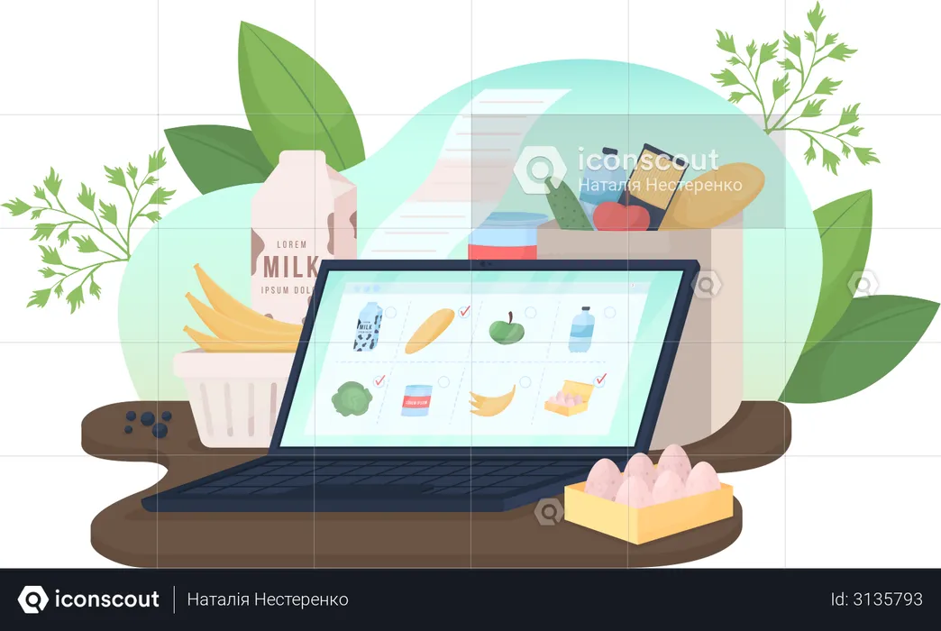 Laptop with online food order  Illustration