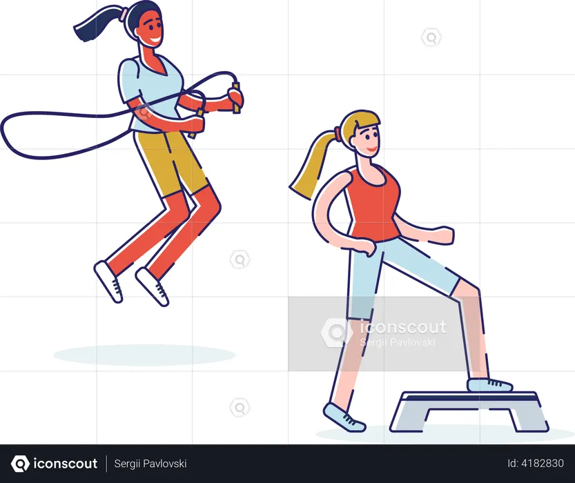 Las chicas están entrenando en el gimnasio.  Ilustración