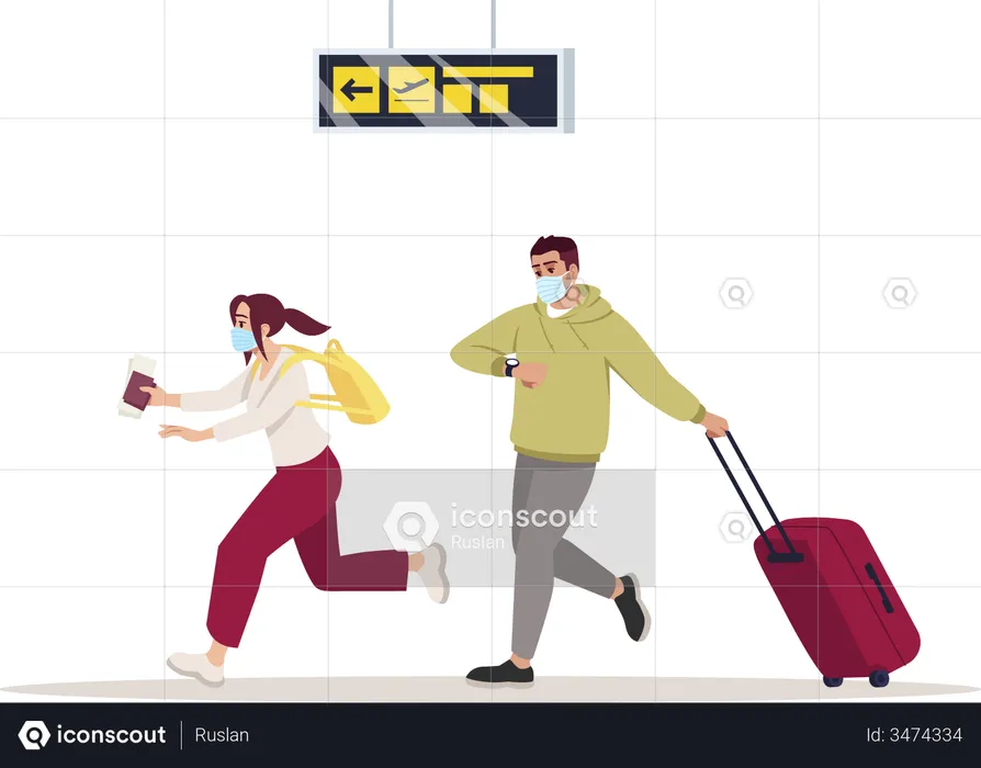 Late passenger rushing towards flight boarding  Illustration