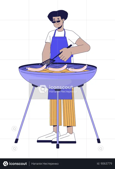 Latin american man is cooking barbeque  Illustration