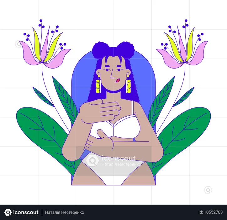 Latin american woman in bikini examining herself  Illustration