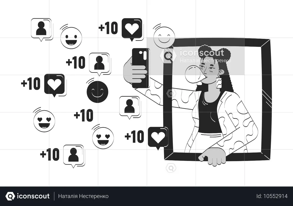 Latina girl taking selfie for social media  Illustration