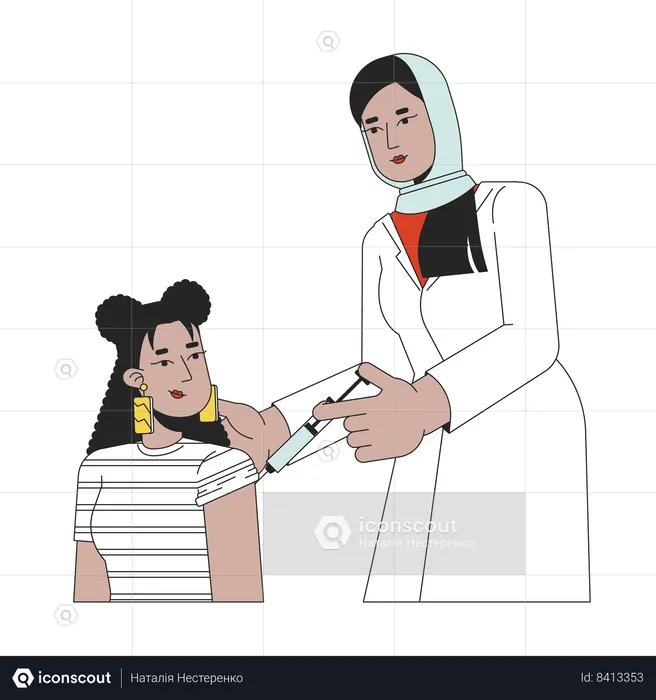 Latina student vaccination female doctor  Illustration