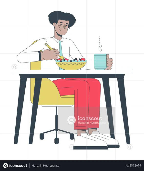 Latino man employee eating healthy food  Illustration