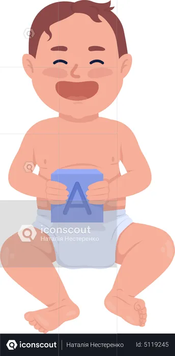 Laughing baby with letter cube  Illustration