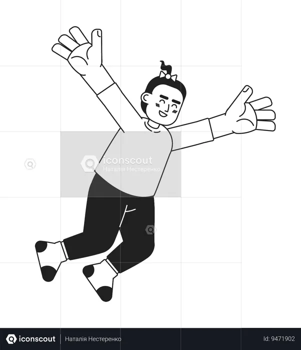 Laughing excited toddler girl in air  Illustration