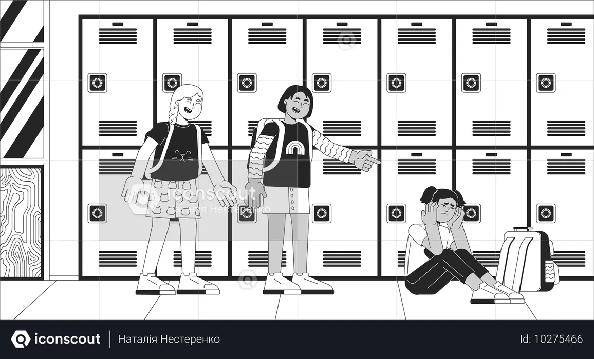 Laughing girls bullying scared classmate  Illustration