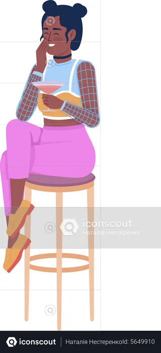 Laughing lady with glass of wine  Illustration