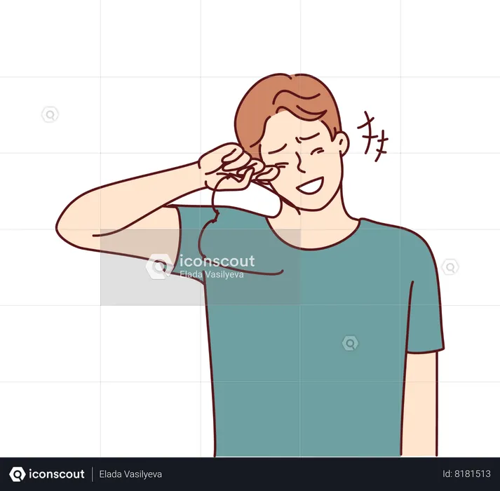Laughing man takes off glasses wiping tears of joy from eyes after hearing joke  Illustration