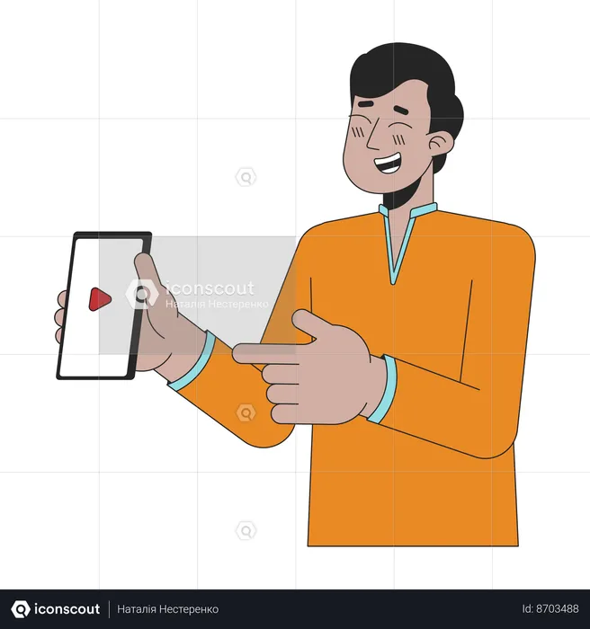 Laughing young indian man showing phone  Illustration