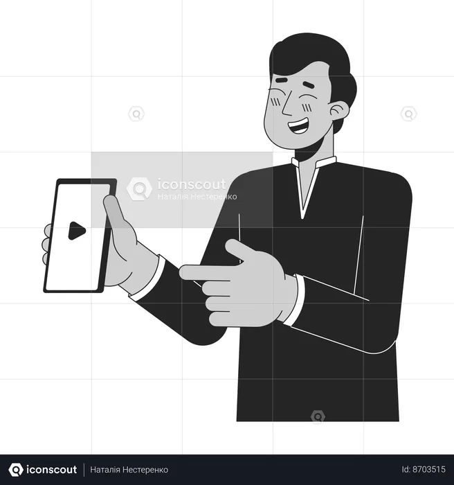 Laughing young indian man showing phone  Illustration