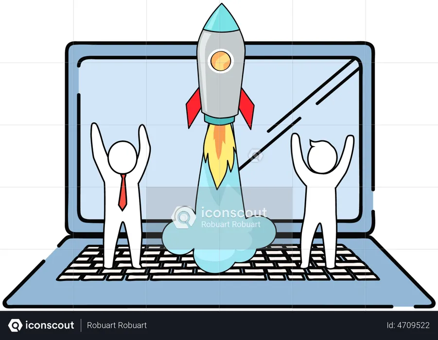 Launch new plan with computer  Illustration