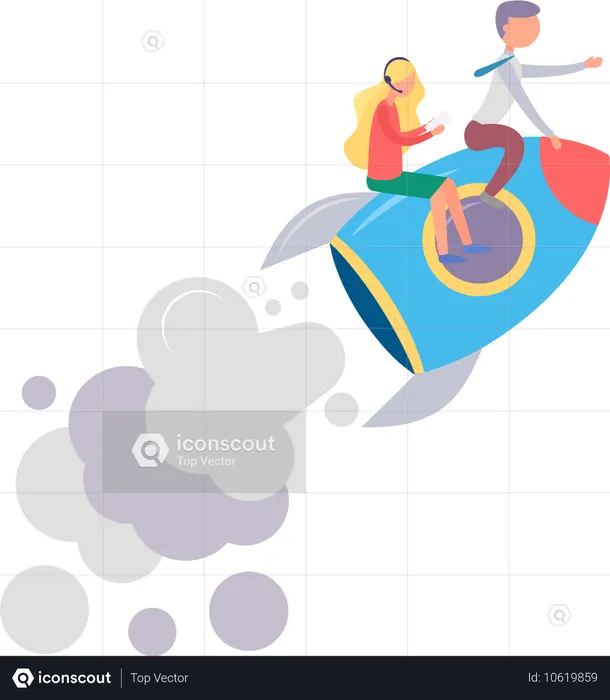 Launch of Rocket with Man and Woman  Illustration