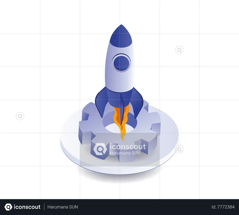 Launching a rocket over gear  Illustration