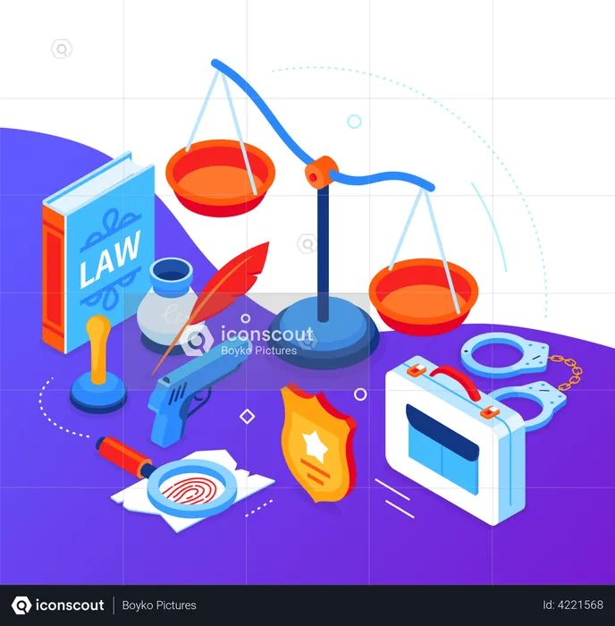 Law and order - modern isometric web banner  Illustration