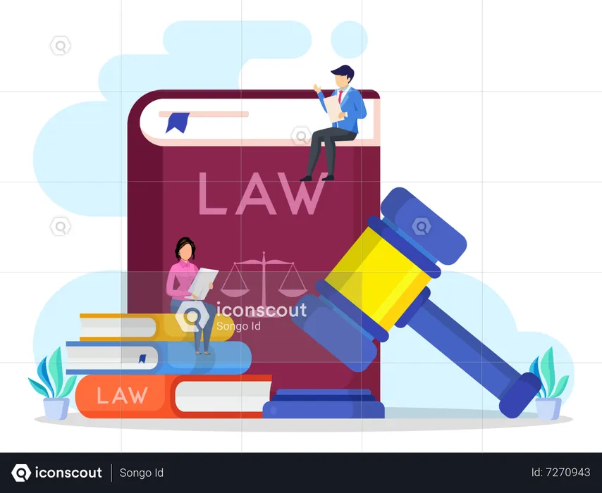 Law Studies. Stack Of Books, Open Book And Judge Gavel Vector  Illustration